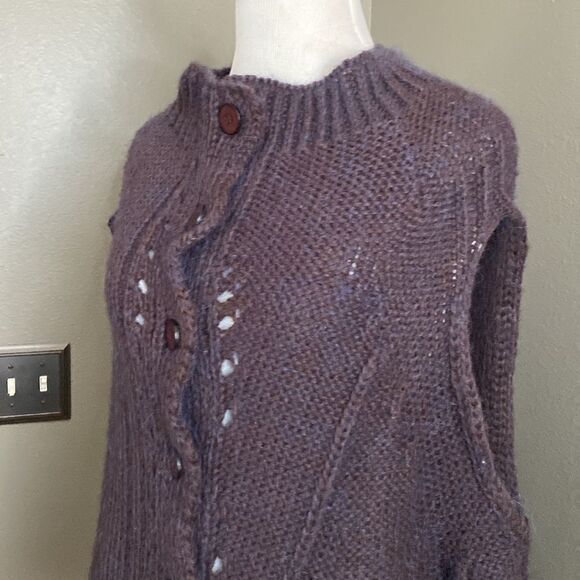 Lilith Brown purple Blue Mohair Alpaca Blend Sleeveless Poncho Knit Cardigan Ves - Picture 3 of 10